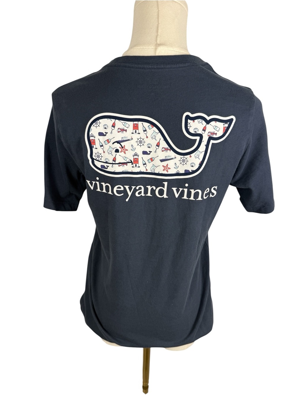 Vineyard Vines Navy Crewneck Tee with Small White Whale Logo